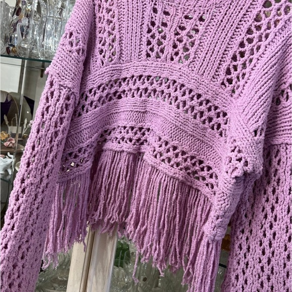 Free People boho fringe sweater pullover size a medium lavender - Picture 3 of 14
